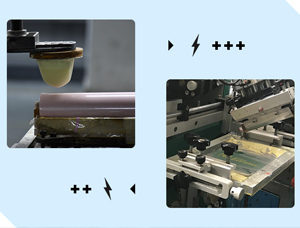 Why is the efficiency of roll printing lower than pad printing in the surface printing process of water cups